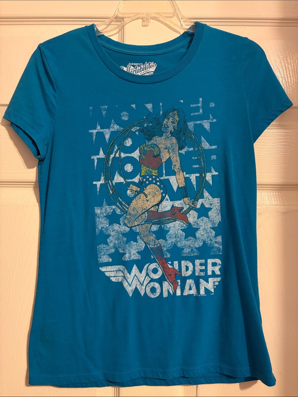 Old Navy Wonder Woman Graphic Tee - Teal Blue with Red Accents